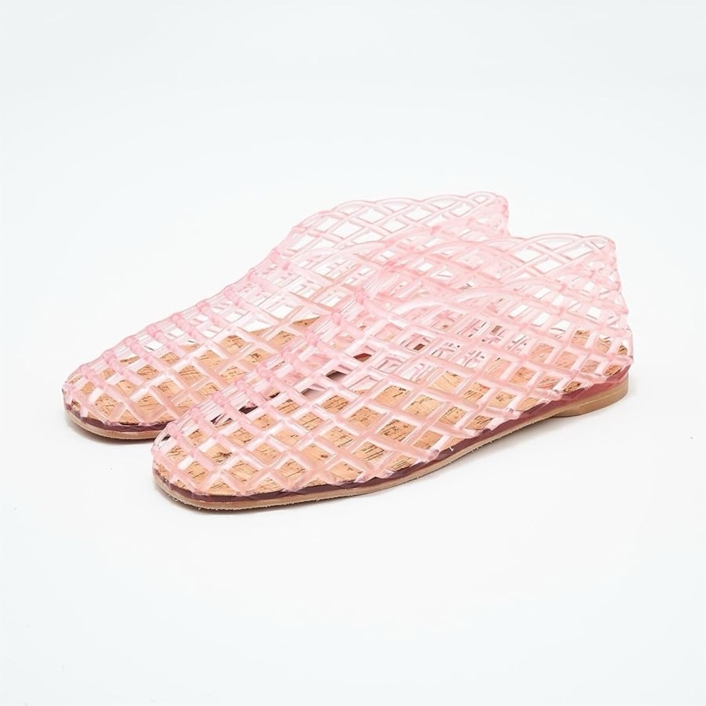 Flat Shoe Women Pink Jelly Mesh Ballet Flats Clear Hollowed out Ballet size 5